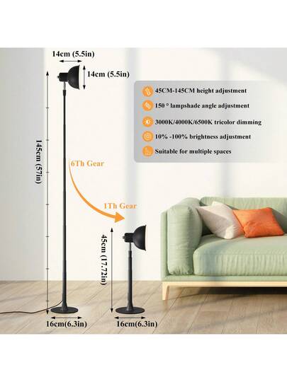 1PC 57 Inch Moderne Led Vloer Lamp, Height Adjustable, USB Powered, 3000K 6500K Dimmable, Brightness Indoor Multipurpose Corner St ing Verlichting Living Room, Bedroom, Office Reading view 11