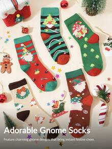 5/1Pair Cute Funny Santa ClausSocks For Women & Girls, Comfortable Crew Socks For Daily Wear, Great Christmas Gifts Ideas Gigt For Women Daily Use - Multicolor - View 3