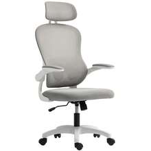 HOMCOM Ergonomic Office Chair With Mesh Backrest, Adjustable Height, Folding Armrests, 5 Wheels, Rocking Function, Gray (On-Site) - 1 - 查看 1