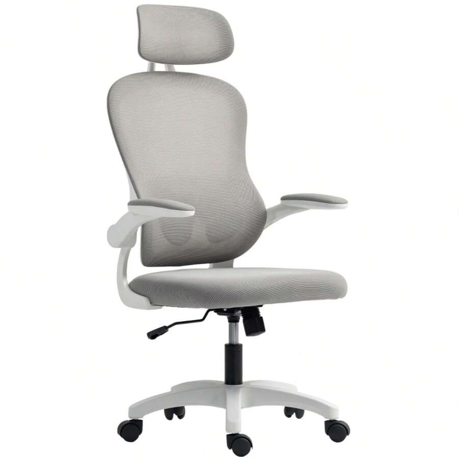 HOMCOM Ergonomic Office Chair With Mesh Backrest, Adjustable Height, Folding Armrests, 5 Wheels, Rocking Function, Gray (On-Site) - 1 - 查看 1