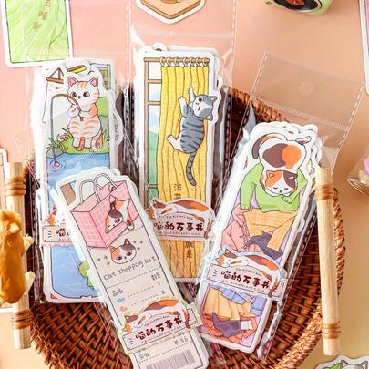 10/40 ชิ้น ที่คั่นหนังสือลายแมวน่ารักและทุกสิ่ง - ภาพประกอบแมวที่น่ารัก, ที่คั่นหนังสือกระดาษที่ทนทานสำหรับนักเรียน, ไอเดียของขวัญสร้างสรรค์, การออกแบบแมวสีสันสดใส, ที่คั่นหนังสือแมว