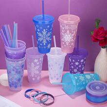 WSXC 24 Pieces Snowflake Party Favors Cups Set 24 Oz 12 Frozen Themed Cups With Lids And Straws 12 Silicone Bracelets Reusable Plastic Tumblers For Winter Theme Holiday Birthday Party Supplies - 藍色 - 查看 4