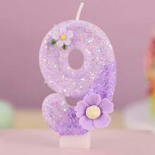 1支浪漫花朵生日蜡烛，高级蜡烛，带有0-9数字，是浪漫派对、生日蛋糕装饰、节日周年纪念派对蛋糕蜡烛的理想之选，闪亮数字蜡烛 - 淡紫色 - 查看 15
