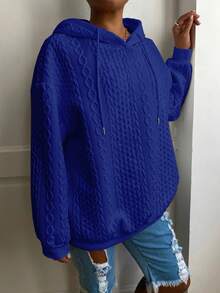 Sudadera holgada de manga larga con estampado jacquard de unicolor para mujer talla grande, primavera - Azul-1 - Ver 3
