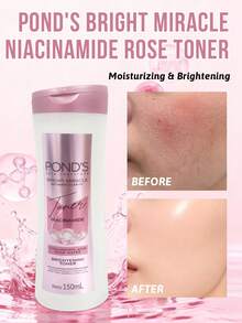 Pond's Ponstel 亮白奇迹烟酰胺玫瑰爽肤水，提亮肤色，保湿补水，平衡油脂，柔嫩肌肤，舒缓泛红，蕴含98%烟酰胺和玫瑰精华，瞬间融入肌肤，温和不刺激，妆前使用效果极佳，72小时深层保湿，双重清洁，面部爽肤水，早晚/节日/国际妇女节礼物，适合干性及敏感性肌肤，夜猫子适用，学生预算友好，晒后修复面膜，办公补水，旅行应急，节日礼物 - 150ml - 查看 9
