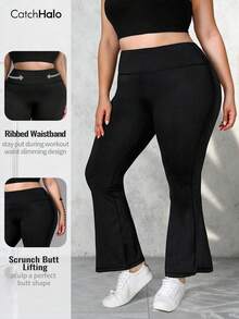 Leggings de yoga de talla grande con vuelo de tela de punto para mujeres - Cintura alta con control de abdomen y levantamiento de glúteos y pantalones de yoga que moldean el Body | Pantalones deportivos a prueba de sentadillas con estiramiento en 4 direcciones sin costuras para gimnasio, yoga, pilates, correr, ciclismo