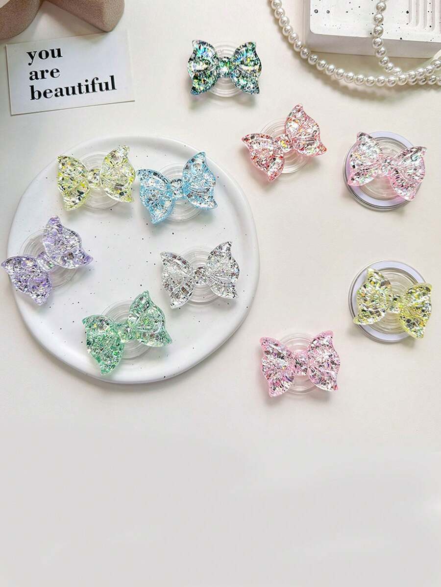 1PC Sparkling Bow Magnetic Suction Phone Airbag Bracket, Stable And Extendable Desktop Lazy Ring Buckle Bracket - Multicolor - View 1