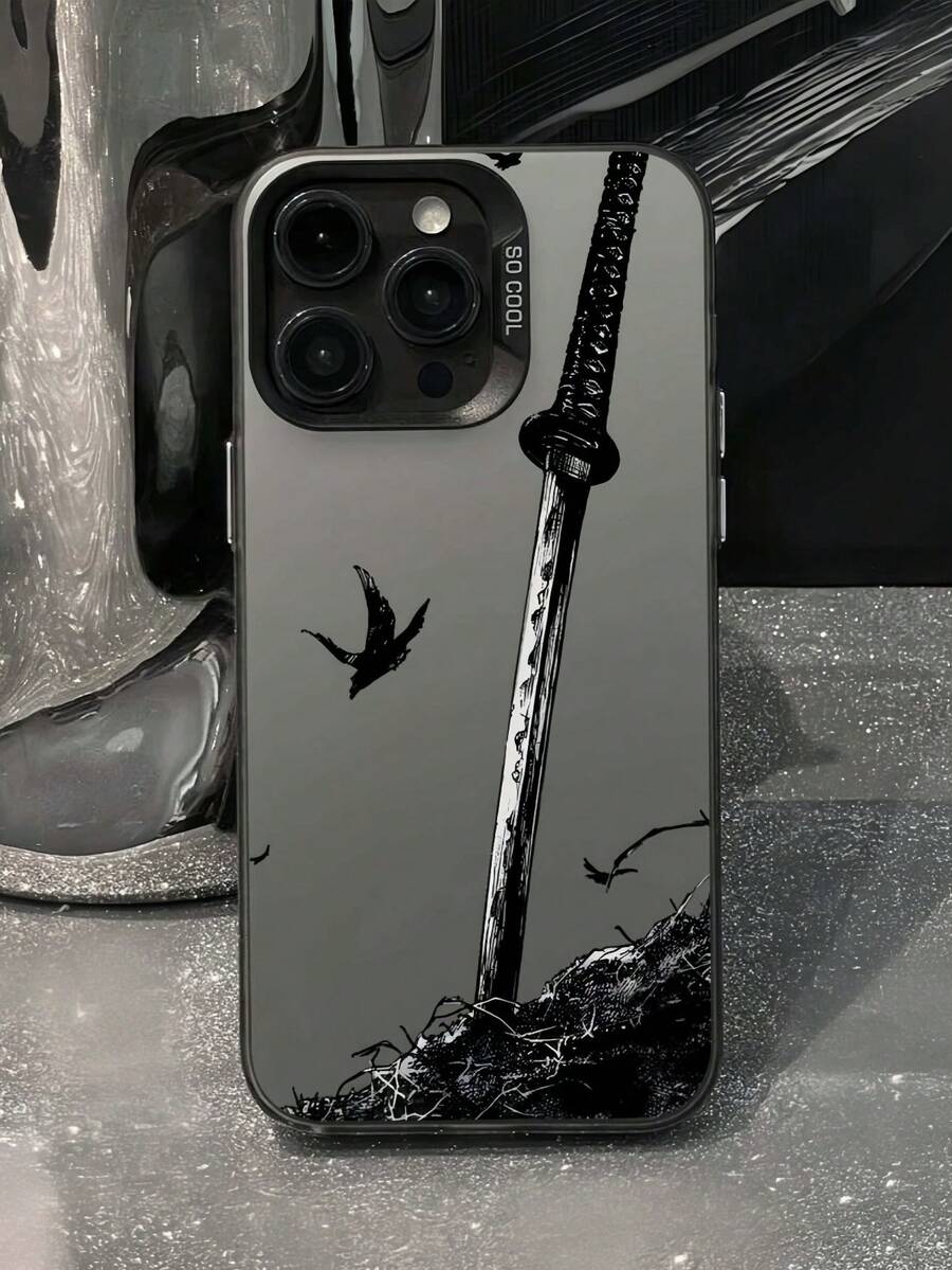 1 Stück Horror Japanisches Samurai Schwert Muster Anti-Sturz Handyhülle, kompatibel mit Apple iPhone11/12/13/14/15/16/16PRO/16PROMAX/17promax/AIR/Ix/Xr - Verschiedenfarbig - Übersicht 1