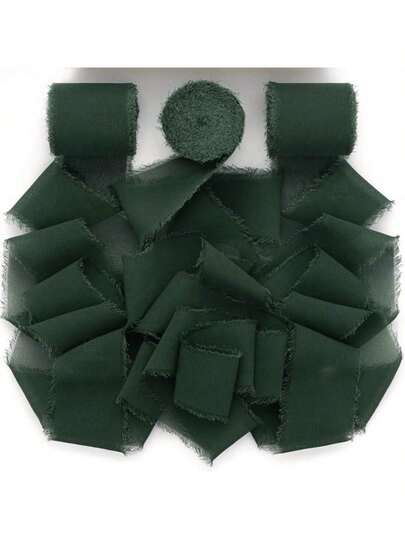 1卷/3卷/6卷 DIY手工流苏布艺礼品包装雪纺丝带，1.57英寸×16.4英尺毛边丝带，适用于婚礼请柬、DIY工艺品、蝴蝶结制作、婚礼装饰、新娘捧花、礼品包装、派对装饰（绿色）