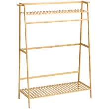 HOMCOM Wardrobe With 2 Shelves, 2 Hooks And 1 Bamboo Clothes Rail - Dimensions 114L X 40W X 139H Natural Wood - 1 - View 9