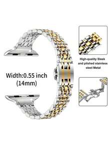 14毫米超薄银色和金色金属可调节7珠表带,兼容 Ultra/Series 3/2/1/SE/S11/S10/S9/S8/S7/S6/S5/S4/S3/S2/S1,尺寸38毫米/40毫米/41毫米/42毫米/44毫米/45毫米/46毫米/49毫米,附赠屏幕保护膜和保护壳,适合作为送给男友/女友的礼物,日常穿搭配饰。 - 銀間金 - 查看 8