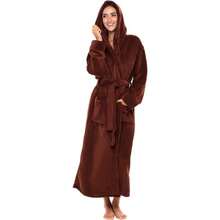 Bata de mujer, bata de baño larga de peluche con capucha, batas con capucha para mujeres talla grande, 31371250 - Marrón Chocolate - Ver 1