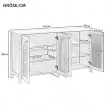 Modernes Sideboard im minimalistischen Stil 4-Rattantür, Metallgriff einfaches Buffetschrank für Esszimmer, Wohnzimmer, Küche (Schwarz) - Noir - Voir 6