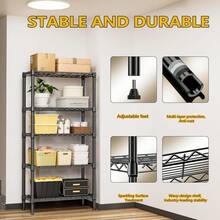 M MZG 1250 Lbs Storage Rack Metal Wire Shelving Unit,  5 Tier Black Heavy Duty Storage Standing Shelf Organizer For Laundry Bathroom Kitchen Pantry Closet Garage Basement Office-13.8" D X 29.5" W X 59.5" H - 黑色 - 查看 6