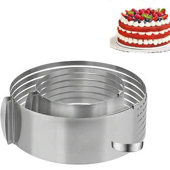 不锈钢慕斯蛋糕圈 1 件装，蛋糕切片器，可调节多层环形模具，电镀，圆形糕点圈，适用于 6-8 英寸蛋糕，6 层蛋糕切片器