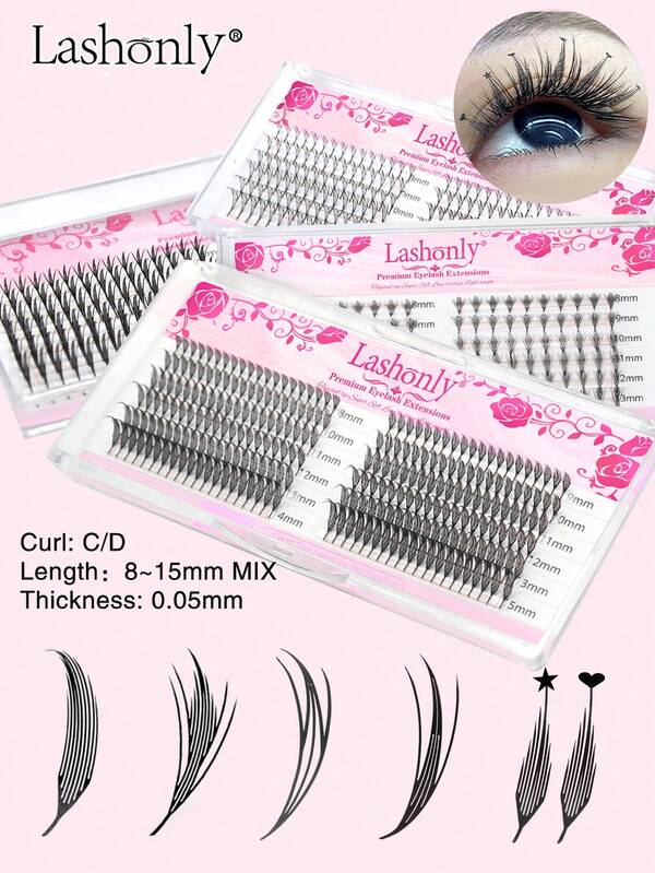Qeelasee Comic Eyelashes Automatic Flower 0.05mm C/D Curl Premade Fans Eyelash Extension Mink Anime Effect Soft Plume Fluttering Eyelash Comic Spire Lashes Luxury Comic Spire Lashes 8-15mm Mixed Length Lashes