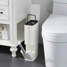 Trash Can,Bathroom Orginazor   Slim Corner Trash Can For Home Use With A Toilet Brush, Designed For Bathrooms And Toilets, Featuring A Plastic Lid.Bathroom Organization And Storage,Kitchen Essentials,Trash Cans For Bedroom,Bathroom Deccor,Bathroom Accesssories,Bathroom Storage,Kitchen,Room Decor,Bathroom Essentials,Home Essentials, Trash Can,Bathroom,Kitchen Essentials,Garbage Bin,Bathroom Deccor,Baño,Laundry Room Accescories - 白色 - 查看 11