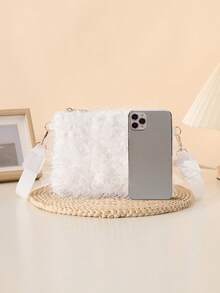 Túi xách lông thời trang dành cho nữ, Túi đeo chéo điện thoại tối giản - trắng - Xem 4