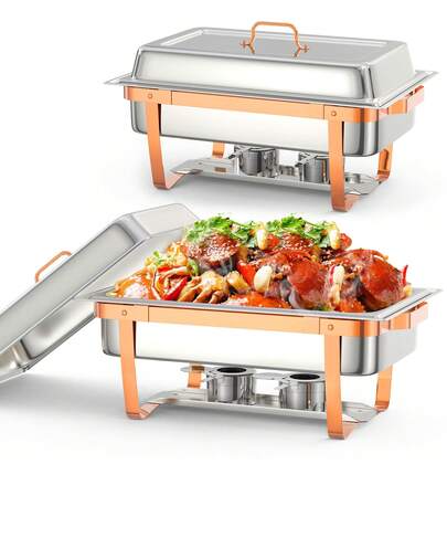 Techigher Chafing Dish Full Set, 2/4/6 Pack Stainless Steel Catering Chafer With Lids, Pans & Fuel Holders, Round/Rectangular Buffet Food Warmers For Parties, Events & Weddings