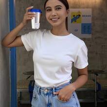 Livesso Solid Round Neck Tee Summer,Business Casual Women - White - View 5
