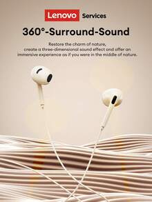 联想YF02有线耳机，简约入耳式设计，配备Type-C或3.5mm接口，高保真环绕立体声，降噪功能，高清通话，低延迟，适用于音乐、游戏、电影、学习和办公，兼容智能手机和电脑。 - 白色 - 查看 4