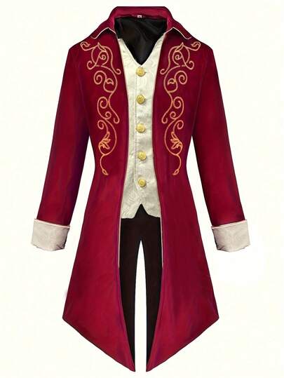 Men's Velvet Medieval Embroidered Long Coat