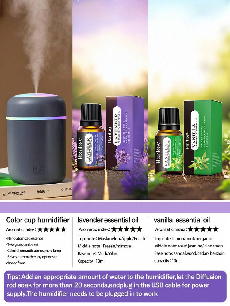 一个300毫升车载空气清新剂，室内香氛加湿器，USB供电，两种工作模式，7色LED灯，缺水智能关机，静音喷雾，方便的精油扩散器，非常适合房间装饰、办公室、客厅、汽车使用，也是送给女性的精美礼物。 - 彩色 - 查看 13