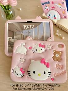 Sanrio Etui Hello Kitty kompatybilne z iPadem i A16/10th/56789th/Mini/Air/Pro - urocze, kobiece, kreskówkowe, różowe etui z miękkiego silikonu 3D do tabletu Galaxy A8/A9/A9PLUS/T290, 7,9 8,3 9,7 10,2 10,5 10,9 11 cali