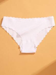 VKME 4 Pieces/Set Solid Color Cotton Scallop Trim Brief - Multicolor - View 3
