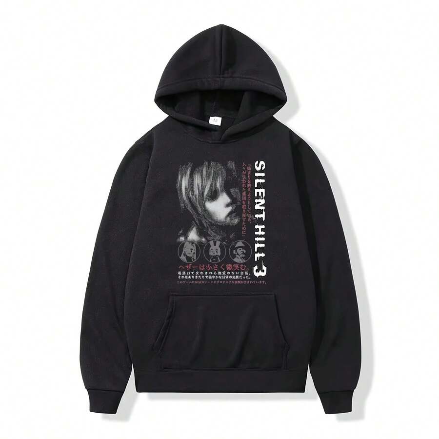 Silent Hill 3 Game Print Hoodie Men's Women Gothic Vintage Hooded Sweatshirts Autumn Winter High Str - 黑色 - 查看 1