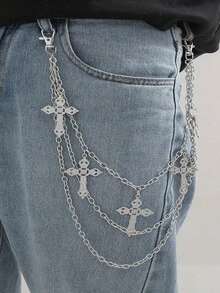 1 Piece Of Fashionable Cross Stainless Steel Trouser Chain Suitable For Men's Daily Casual Party Rock Clothing Matching - Bạc - Xem 3