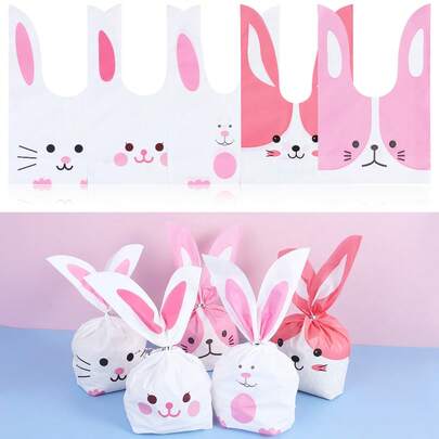 20pcs/Pack Pink & White Rabbit Ear Gift Packaging Bags, Cute Jewelry Storage Bags, Holiday Party Gift Bags, Portable Gift Wrap Bags, 13.5*22cm