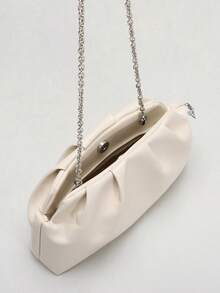 1pc Sculptedstyle Bags Autumn/Winter New High-End Milky White Oil Skin PU Clutch Bag, Solid Color Minimalist Style Women's Handbag, European And American Fashion Pleated Bag, Minimalist Women's Clutch Bag With Chain Shoulder Strap