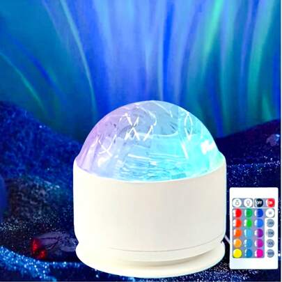 1个LED北极光波浪投影灯。带遥控器，16种可调节颜色，营造浪漫温馨的氛围，多功能投影灯，适用于各种场合，是馈赠佳品。