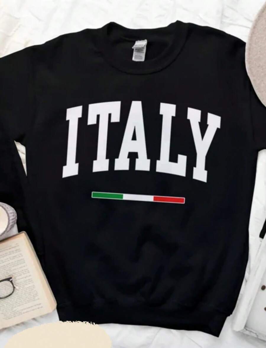 Italy Sweatshirt, Comfort Italia Sweater, Cool Italiano Flag, Custom Personalized Crewneck S-3XL Unisex - Black - View 1