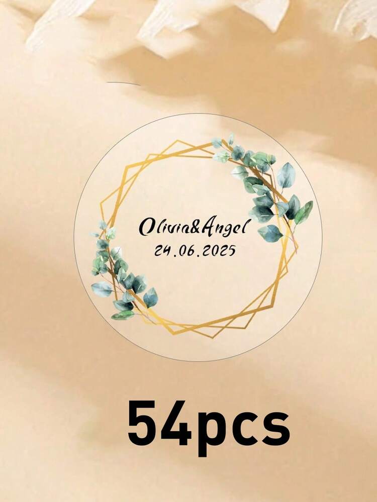 54-540 piezas Etiquetas de boda personalizadas transparentes, pegatinas de regalo de boda personalizadas con diseño de hojas verdes, pegatinas con nombre y fecha personalizados, pegatinas de círculo transparente de PVC resistente al agua personalizadas, ornamentales, elegantes, adorables, personalizadas, 4x4cm, pegatinas para botellas de agua, para cajas de almacenamiento, esposa, colega, familia, para regalos únicos para aniversario, Día de San Valentín, etiquetas de fiesta de boda, amor eterno - Estilo A - Añade 6