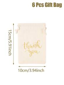 6个金色感谢抽绳礼品袋，金色感谢图案，可重复使用，带抽绳，适用于感恩节、生日、婚礼派对礼品包装、新娘送礼会、婴儿送礼会礼品包装、糖果礼品袋、感谢礼品袋、小礼品袋、生日派对礼品袋等。 - 白色 - 查看 12