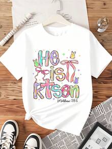 He Is Risen Easter Bunny Rainbow Tie Dye T Shirt Matthew 28 6 Christian Easter Gift For Women Spring Seasonal Apparel - trắng - Xem 3