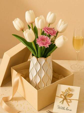 1 件优雅金/白/黑/粉蝴蝶结陶瓷花瓶 - 现代家居装饰，简约北欧波西米亚风格潘帕斯树脂花瓶，适用于婚礼、餐桌、派对、客厅、办公室、卧室，是母亲节、生日的完美礼物，也是春季和春夏装饰的理想之选。