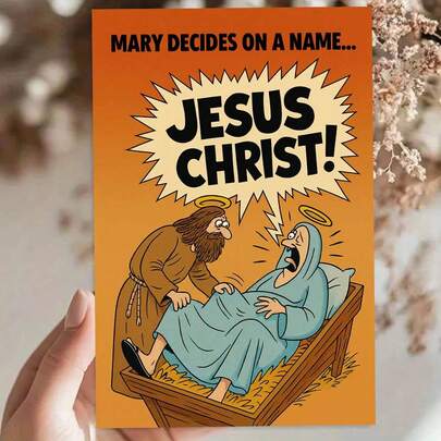 1 tấm thiệp hoạt hình hài hước về Chúa Jesus Christ, thiệp chúc mừng kèm phong bì, thiết kế cảnh Chúa giáng sinh vui nhộn, lý tưởng cho các dịp lễ, hoàn hảo cho bạn bè, đồng nghiệp, thành viên gia đình
