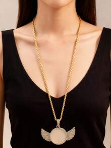 Fashionable European & American Hip-Hop Style Rhinestone Wing Pendant Necklace, Versatile & Unique Valentine's Day Accessories - Necklace - View 8