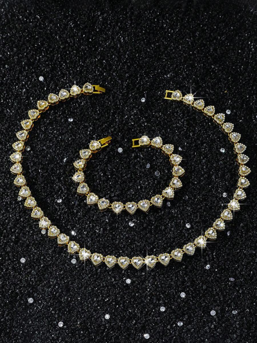 1 Set Men's Heart Patchwork Chain Necklace And Bracelet Set