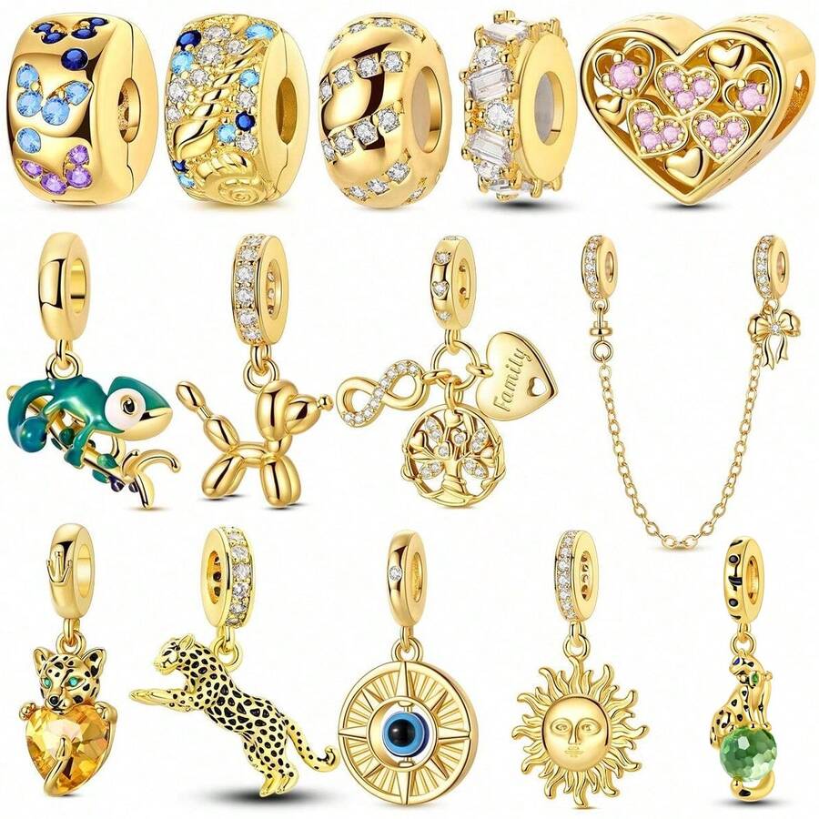 1 件金色镀银系列饰品蝴蝶结生命之树家庭气球狗萤火虫猎豹太阳变色龙吊坠饰品适用于手链项链手镯串珠 DIY 珠宝制作日常佩戴派对配饰