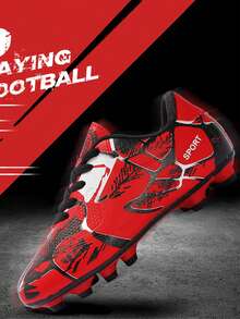 迷彩图案，不对称配色，不对称鞋舌设计，透气舒适，适合青少年和学生的户外足球鞋、足球训练鞋、徒步鞋和足球钉鞋。