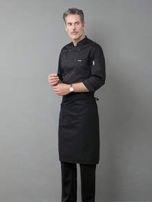 男士新款时尚厨师服，男女通用长袖厨师服，适用于酒店/餐厅/面包店/咖啡馆，面料舒适透气，经久耐用，易于清洗
