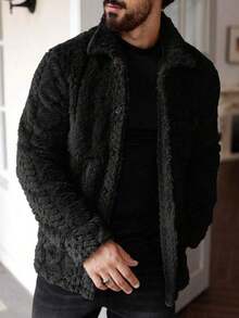 Men's Plush Sherpa Shirt - Warm And Comfortable, Suitable For Autumn And Winter Dressing, Essential For Winter - Black - View 3