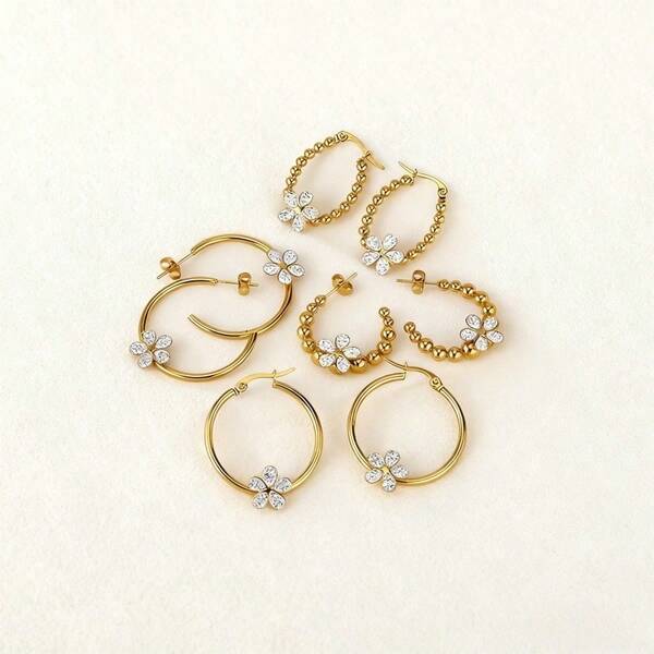 Fashionable Minimalist Floral Rhinestone Earrings, Elegant Sweet Luxury Stud Earrings, Versatile High-Quality Earrings