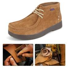 urtesico بوت جلدية عالية الكاحل للرجال، خياطة يدوية، بوت عمل كاجوال، سطح جلدي ناعم وسميك، متينة ومقاومة للبلى، تصميم كلاسيكي رجعي، مناسبة للعمل واللبس اليومي - بني فاتح - مشاهدة 11