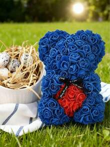 1pc 25cm Preserved Rose Bear, Foam Rose Bear Gift, Birthday Gift, Rose Bear, Couple Gift, Valentine's Day, Birthday Gift For Girlfriend, Rose Bear With Flowers, Mother's Day Gift - Royal Blue - View 7