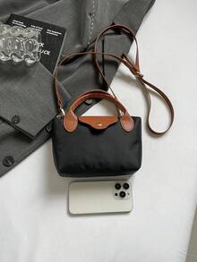 女士尼龙迷你斜挎包，磁扣饺子造型休闲可爱时尚手提包 - 黑色 - 查看 9